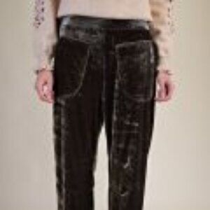 Easel ELASTIC WAISTED VELVET PANTS in Fresh Olive NWT